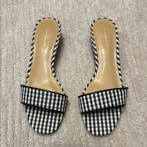 Ann Taylor Gingham Slide Sandals in Black and White